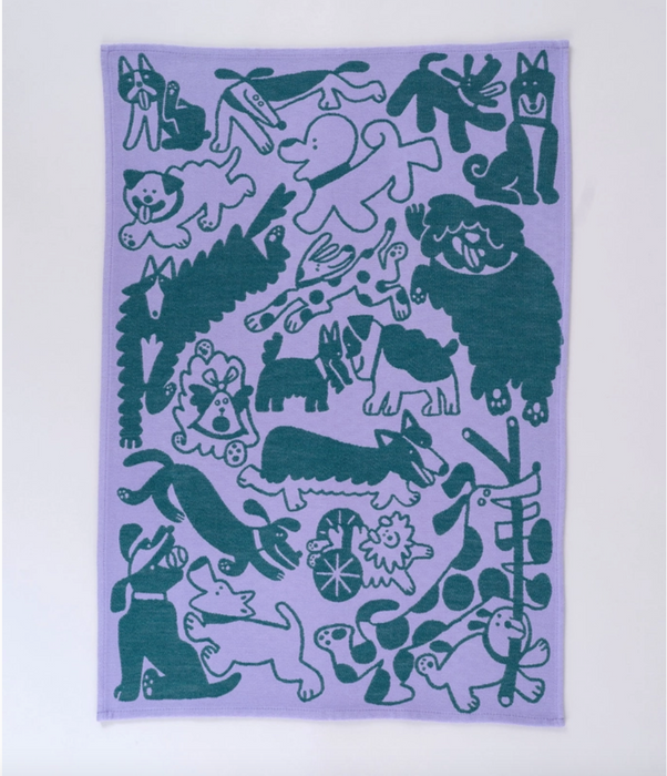 Dogs Day Out Tea Towel in Lilac/Green