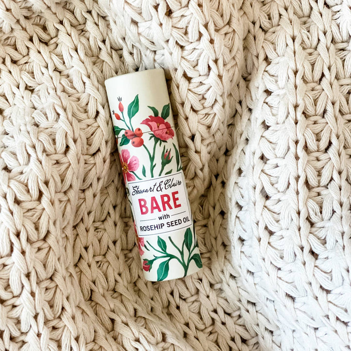 Bare Unscented Lip Balm with Rosehip Seed Oil in Paper Tube