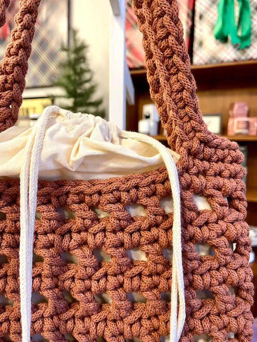 Hand-Crocheted Bag with Muslin Liner