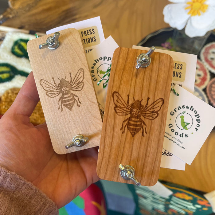 Pocket Size Floral Press With Bee Design - Cherry, or Maple