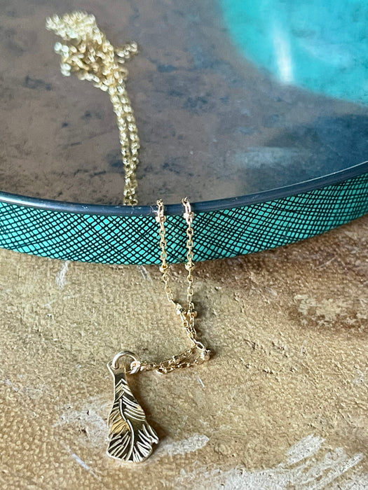 Brass Feather on Dainty Ball Chain Necklace