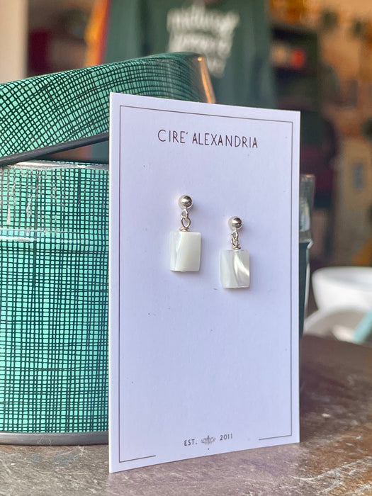 Mother Of Pearl Rectangles on Ball Post Earrings