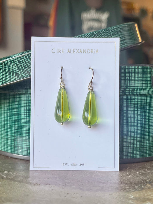 Green Glass Drop Earrings