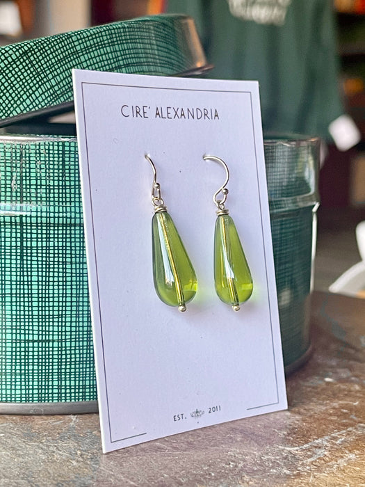 Green Glass Drop Earrings