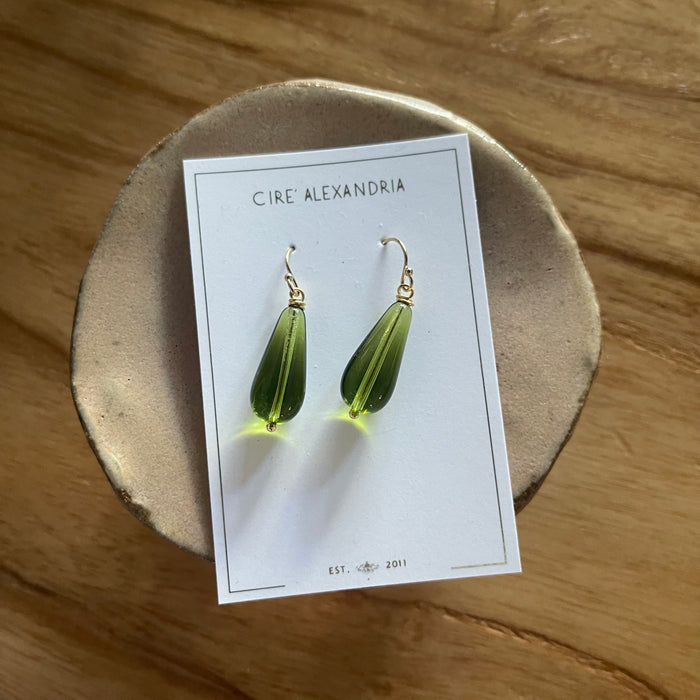 Green Glass Drop Earrings