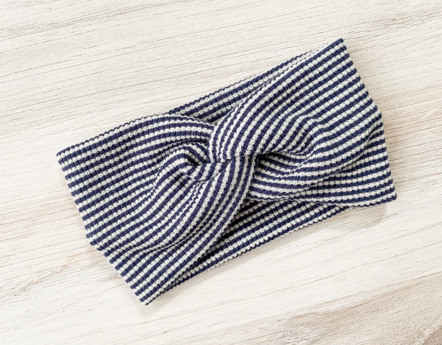 Waffle Twist Headband in Navy/White Stripe