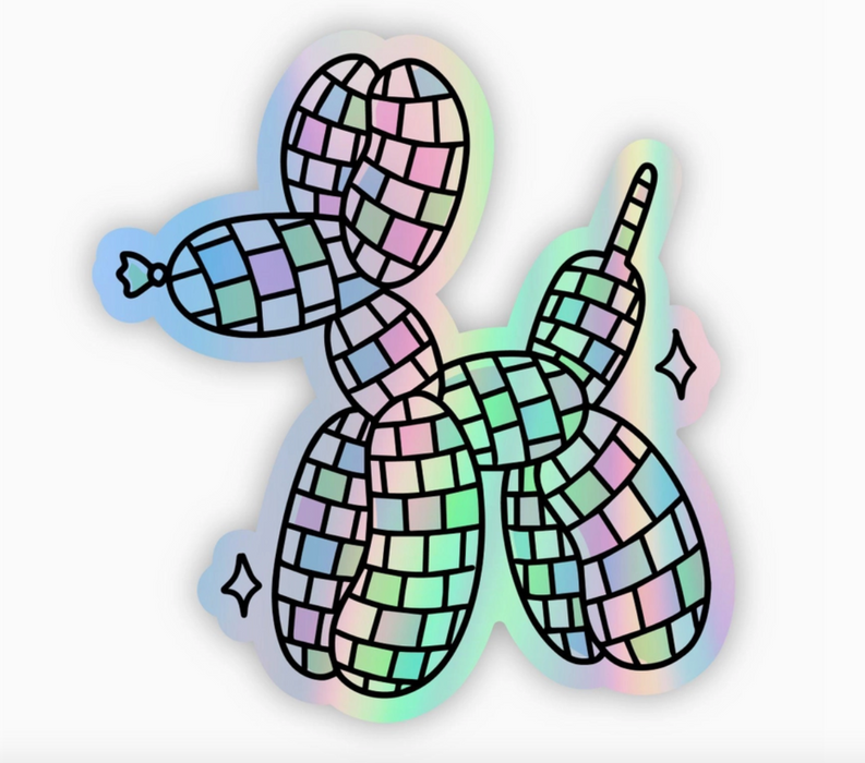 Disco Ball Balloon Dog Holographic Sticker