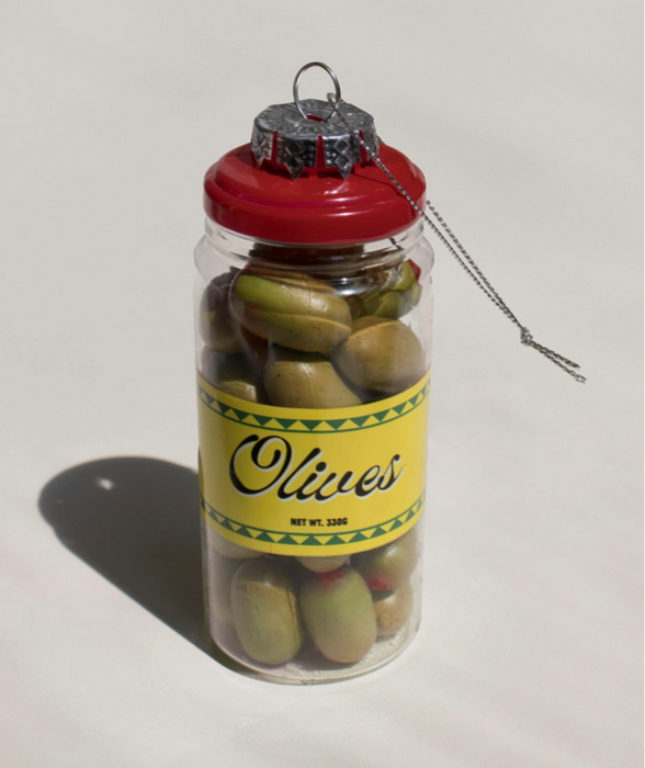 Jar Of Olives Glass Ornament