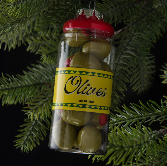 Jar Of Olives Glass Ornament