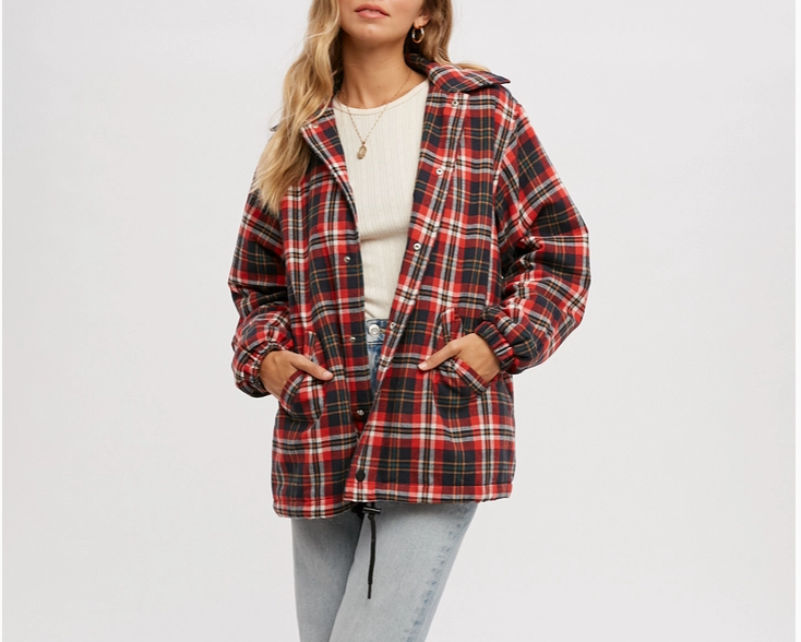 Oversized Flannel Plaid Jacket in Red