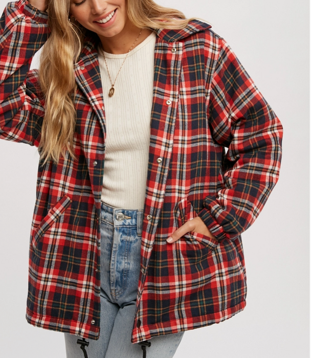 Oversized Flannel Plaid Jacket in Red