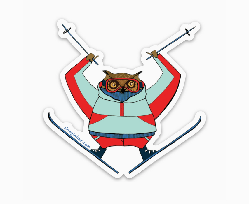 Owl Skiing Sticker