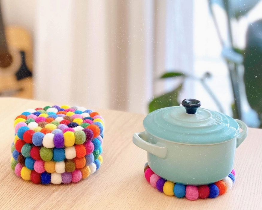 Felt Pom-Pom Coasters - Rainbow