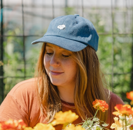 Embroidered Snoopy Dad Hat in Denim