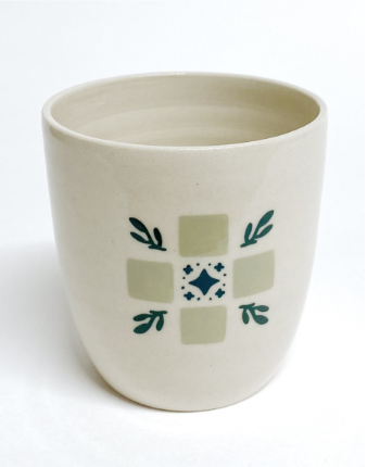 Handmade Leaf Block Ceramic Cup in Greens