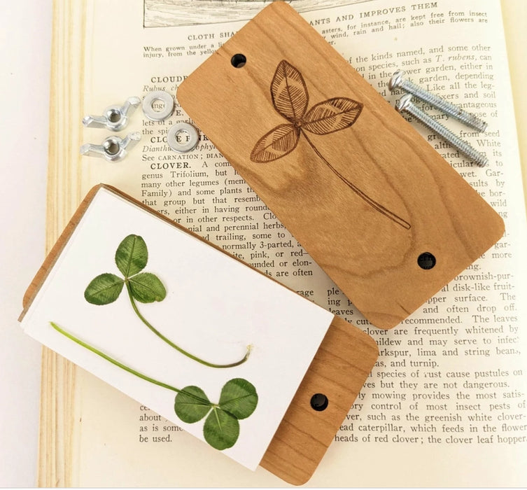 Pocket Size Floral Press With Clover Design - Cherry, Walnut, or Maple