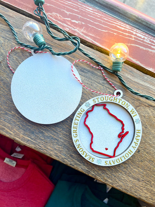 Hand-Painted Wooden Stoughton Map Ornament