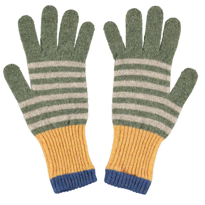 Lambswool Gloves in Green Stripes